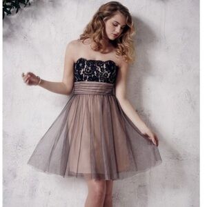 Elegant Black and Tan Lace Strapless Dress